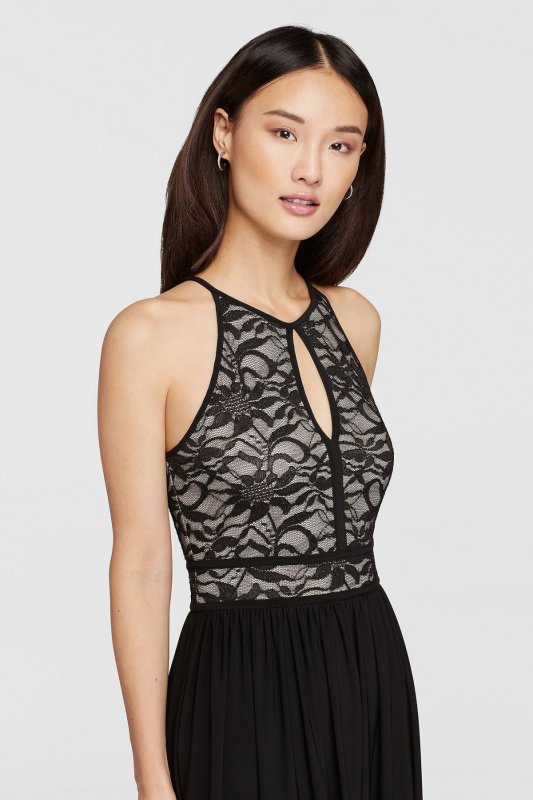Lace Keyhole Halter Dress with Jersey Skirt Nightway 21348