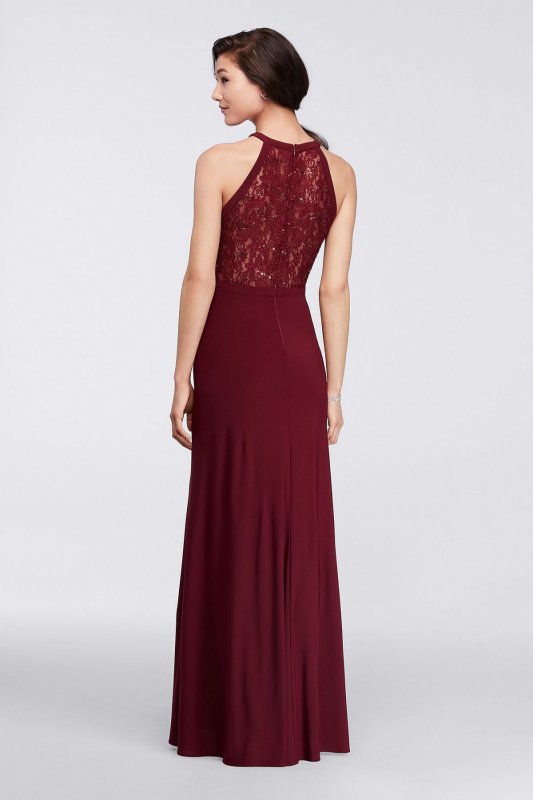 Long Halter Lace Dress with Illusion Cutout 21434