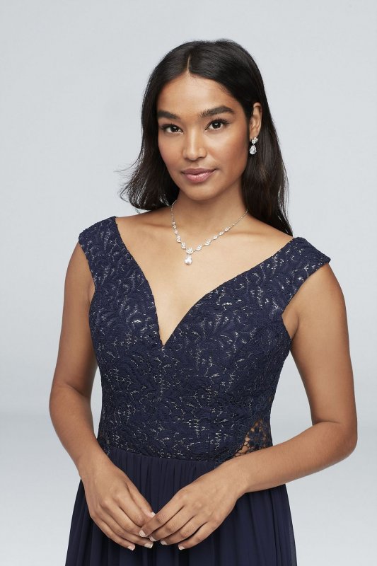 Off-the-Shoulder Metallic Lace and Chiffon Gown 3471RJ4C