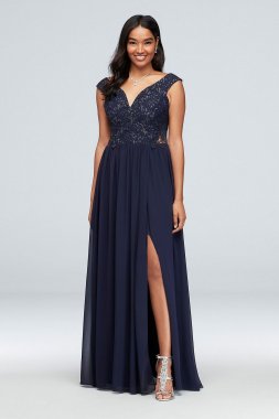 Off-the-Shoulder Metallic Lace and Chiffon Gown 3471RJ4C