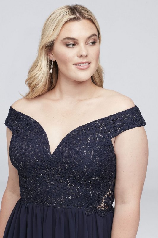 Off-the-Shoulder Metallic Lace Plus Size Gown 3471RJ4W