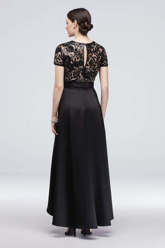 Stretch Satin High-Low A-Line Dress with Sequins 3492