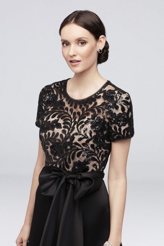 Stretch Satin High-Low A-Line Dress with Sequins 3492
