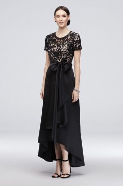 Stretch Satin High-Low A-Line Dress with Sequins 3492
