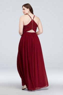 Glitter Lace Bodice Plus Size Gown with Cutouts 3930AQ4W
