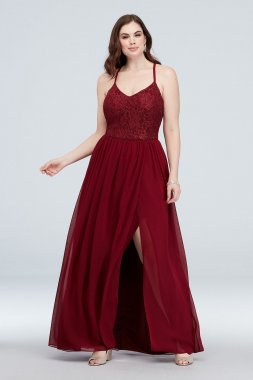 Glitter Lace Bodice Plus Size Gown with Cutouts 3930AQ4W