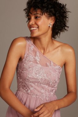One-Shoulder Embroidered Net Tall Bridesmaid Dress 4XLF20121