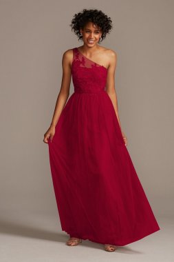 One-Shoulder Embroidered Net Tall Bridesmaid Dress 4XLF20121