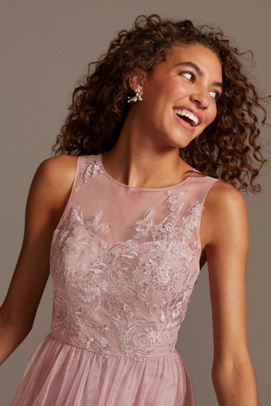 Sleeveless Embroidered Net Tall Bridesmaid Dress 4XLF20122