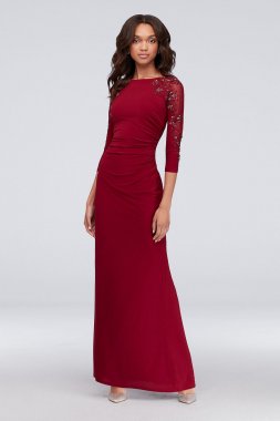 3/4-Sleeve Boatneck Sheath Gown with Sequins 59750D