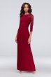 3/4-Sleeve Boatneck Sheath Gown with Sequins 59750D