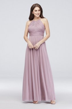 Micro-Pleated Mesh Halter Dress 644595I