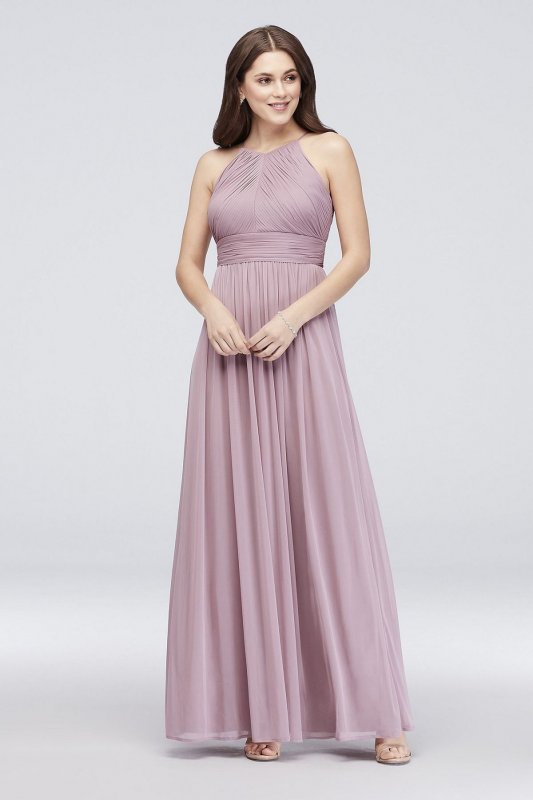 Micro-Pleated Mesh Halter Dress 644595I