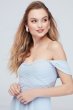 Off the Shoulder Pleated Bodice Gown with Slit Sequin Hearts 7147GG8S