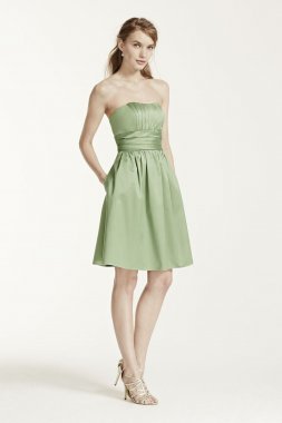 Cotton Sateen Short Strapless Ruched Dress 83312