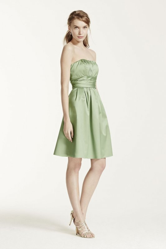 Cotton Sateen Short Strapless Ruched Dress 83312
