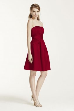 Cotton Sateen Short Strapless Ruched Dress 83312