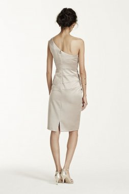 Short One Shoulder Stretch Satin Dress 85106