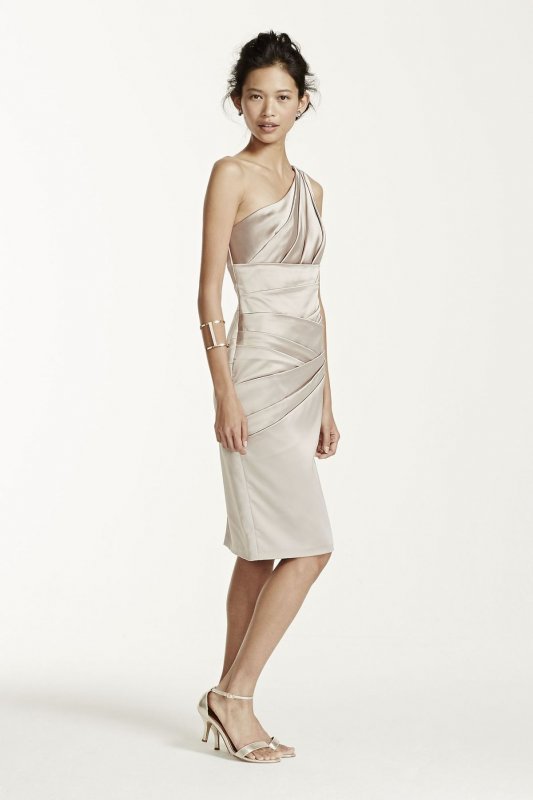 Short One Shoulder Stretch Satin Dress 85106