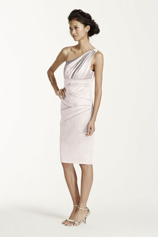 Short One Shoulder Stretch Satin Dress 85106