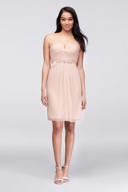Embellished-Waist Short Mesh Bridesmaid Dress AP1E200007
