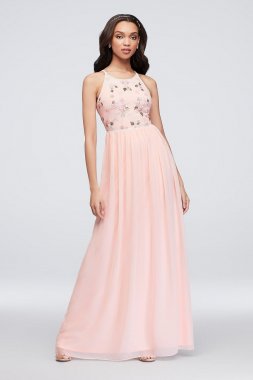 Floral Beaded High-Neck Georgette Tank Dress AP2E203621