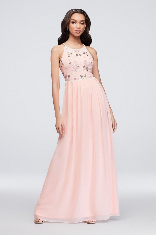 Floral Beaded High-Neck Georgette Tank Dress AP2E203621