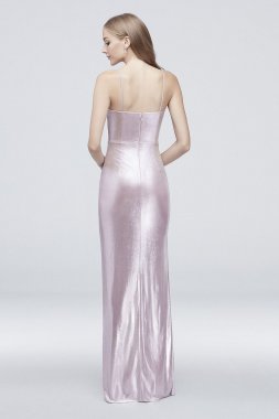 V-Neck Foiled Jersey Sheath Dress with Pleats AP2E205031