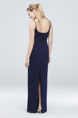 Scoopback Stretch Crepe Sheath Dress with Ruching AP2E205053