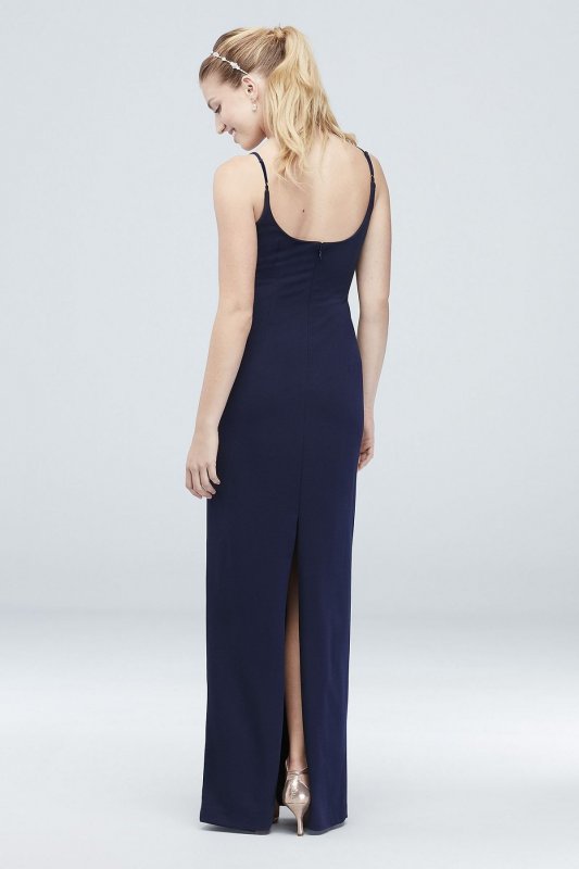 Scoopback Stretch Crepe Sheath Dress with Ruching AP2E205053