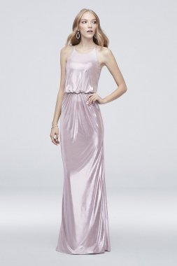 Foiled Jersey High-Neck Blouson Dress AP2E205056