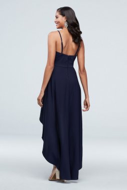 Scalloped Crepe High-Low Spaghetti Strap Dress C39811DDNE