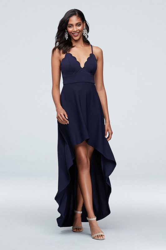 Scalloped Crepe High-Low Spaghetti Strap Dress C39811DDNE