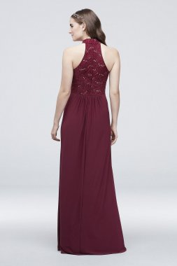 Lace and Sequin Mockneck Jersey A-Line Dress DS270001