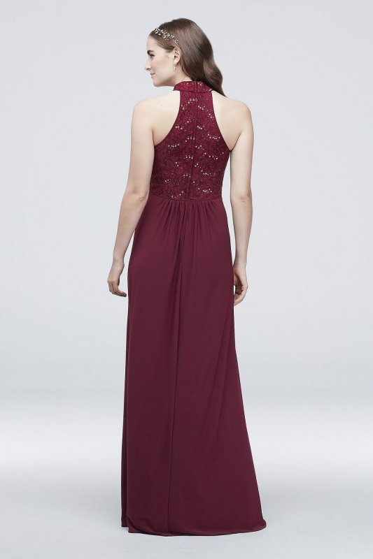Lace and Sequin Mockneck Jersey A-Line Dress DS270001