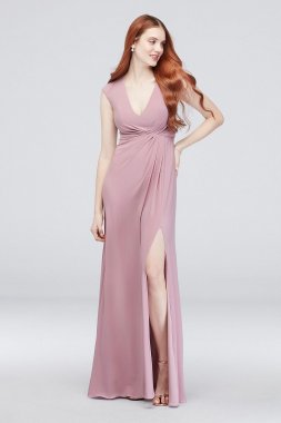 Gathered Jersey V-Neck Dress with Keyhole Back DS270006