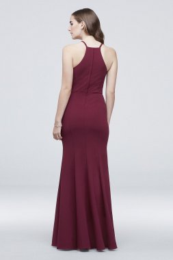 High-Neck Mesh Inset Scuba Crepe Mermaid Dress DS270008