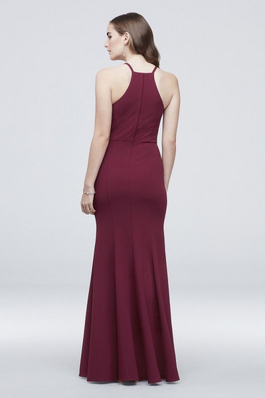 High-Neck Mesh Inset Scuba Crepe Mermaid Dress DS270008