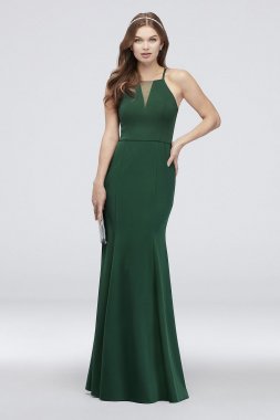 High-Neck Mesh Inset Scuba Crepe Mermaid Dress DS270008