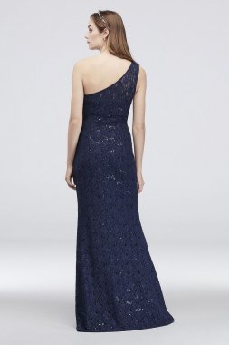 One-Shoulder Ruched Sequin Lace Mermaid Dress DS270016