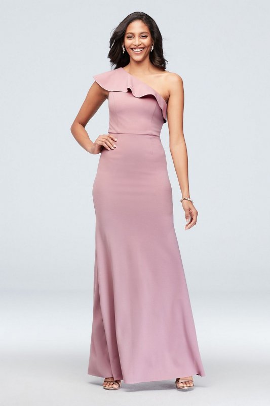 One-Shoulder Ruffled Scuba Crepe Dress DS270026