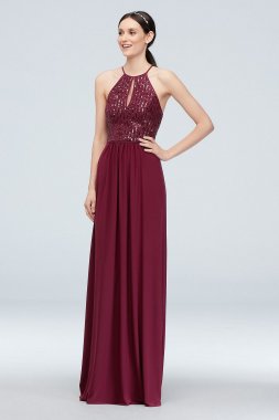 Sequin Keyhole High-Neck Jersey Dress DS270032