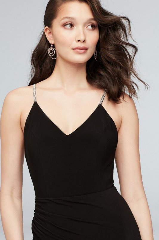 Jersey V-Neck Dress with Crystal Straps DS270051