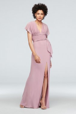 Jersey Flutter Sleeve Dress with Ruched Waistline DS270053