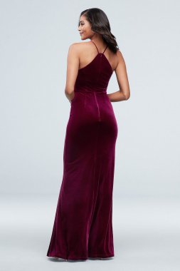 High Square Neck Velvet Long Dress DS270056