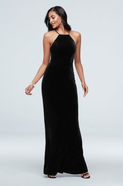 High Square Neck Velvet Long Dress DS270056