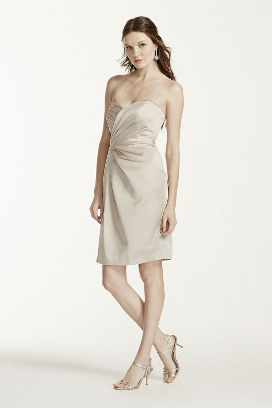 Short Strapless Satin Dress with Pleating F15103