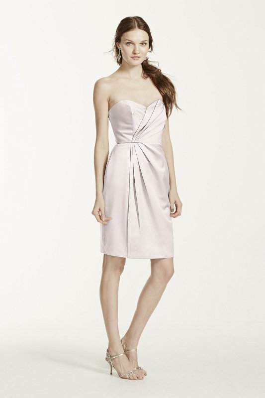 Short Strapless Satin Dress with Pleating F15103