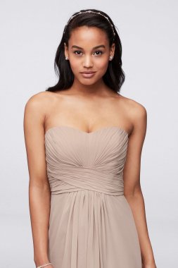 Long Strapless Chiffon Dress with Pleated Bodice F15555