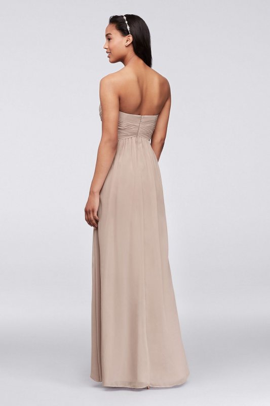 Long Strapless Chiffon Dress with Pleated Bodice F15555